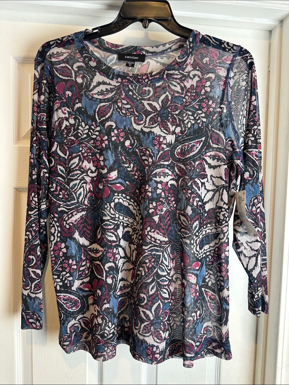 Karen Kane Regal Girl Long-Sleeve Paisley Mesh Print Top Plus Size 2X NWT